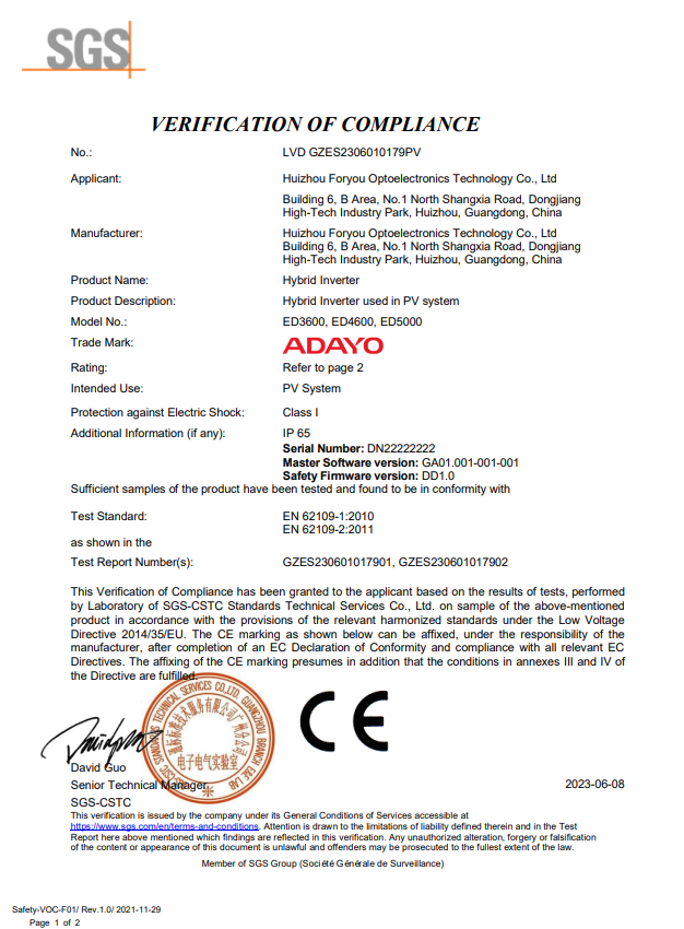 ADAYO POWER CERTIFICATE